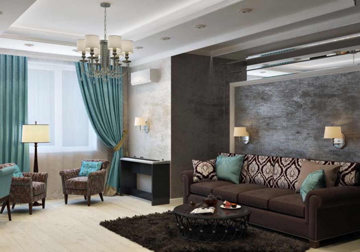 Dark brown and turquoise lounge